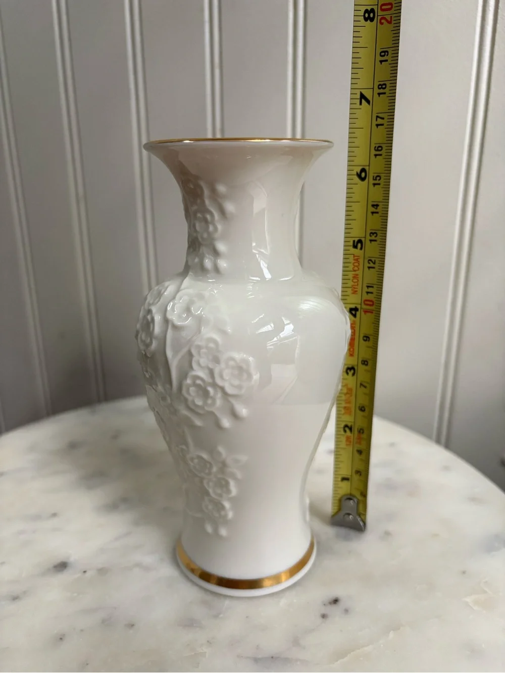 Vintage Lenox Ming Blossom Ivory Porcelain Bud Vase Embossed Floral 24k Gold VTG